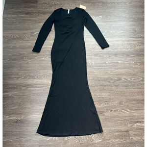 NWT Popilush Black Long-Sleeve Maxi Dress Square Neckline L Effortless Polished